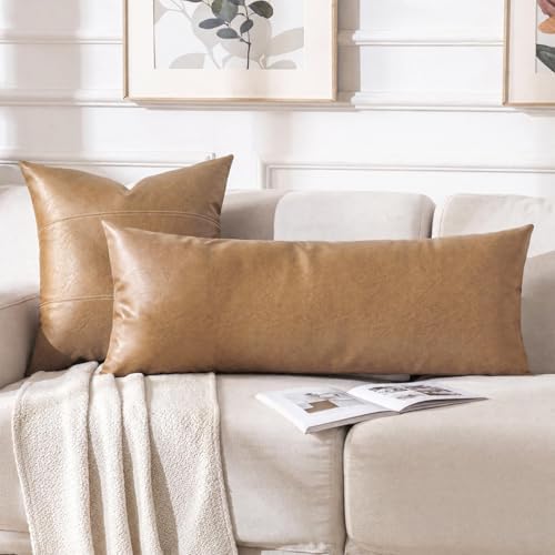 Fancy Homi Light Brown Boho Long Lumbar Faux Leather Body Decorative Throw - Image 6