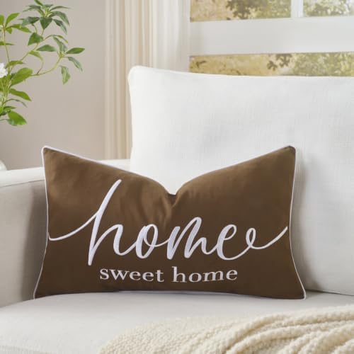 Sunkifover Home Sweet Home Quotes Throw Pillow Covers 12" x 20" Brown - Image 2