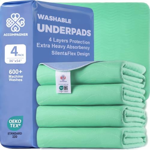 Accompagner Incontinence Bed Pads Washable Waterproof, Ultra-Absorbent Reusable by Accompagner