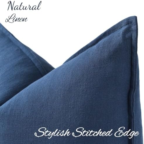 decorUhome Fall Blue Linen Throw Pillow Covers 24x24 Set of 2 - Image 2