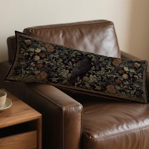 Gothic Moody Floral Raven 20x54 Body Pillow Cover, Dark Academia Room Decor - Image 4