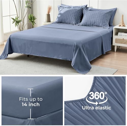 HYMOKEGE Nordic Blue Twin Comforter Set Seersucker 5 Pieces, All Season Luxury - Image 5