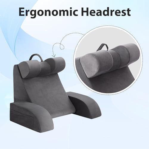 21" Reading Pillow for Bed Grey, Flip Headrest and Back Support - Image 2