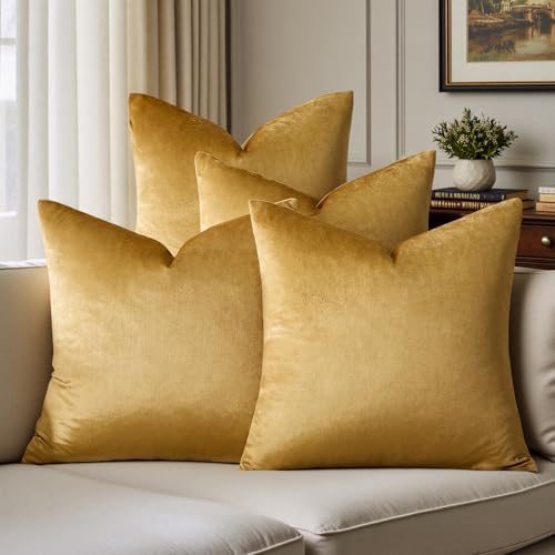 GIGIZAZA Pack of 4 Golden Decorative Velvet Pillow Covers 20x20 by GIGIZAZAFocusingonhomedecoration