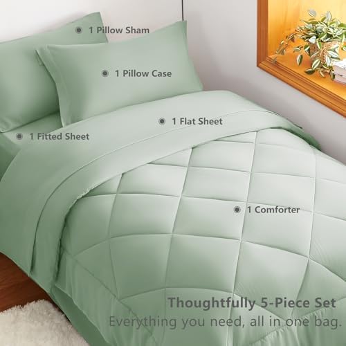 CozyLux Twin XL Comforter Set 68"x88" Sage Green - Image 6