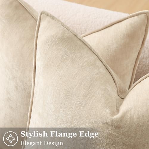 decorUhome Chenille Beige Velvet Throw Pillow Covers 12x20 Set of 2 - Image 2