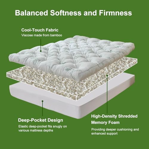 Whatsbedding Memory Foam Mattress Topper 4 Inch Deep Pocket Bamboo-Viscose - Image 3