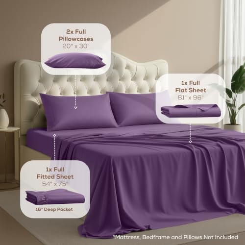 Full Sheets Set, 4 Pieces 16" Deep Pocket Hotel Luxury Bedsheets, Egg Plant - Image 2