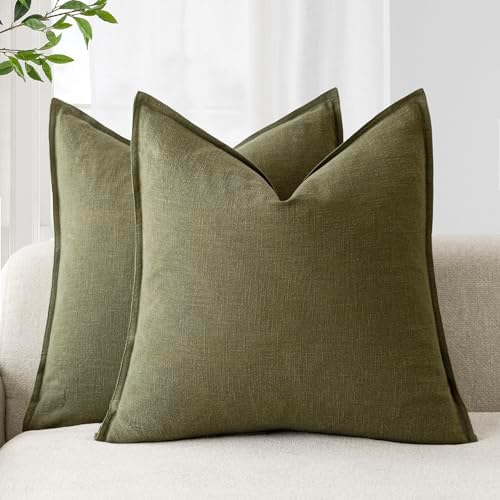 Foindtower Linen Solid Decorative Throw Pillow Covers 26x26 Olive Green by Foindtower