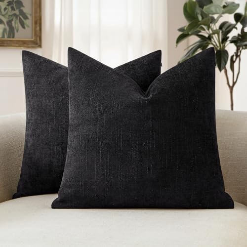 MIULEE 26x26 Inch Euro Textured Chenille Throw Pillow Covers Black by MIULEE