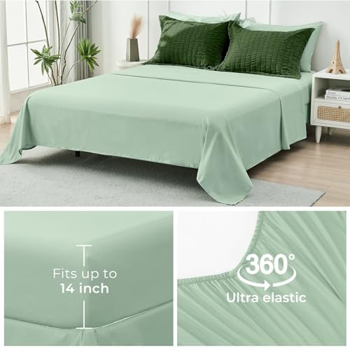 HYMOKEGE Dark Green/Sage Green Oversized King Comforter Set Seersucker 7 Pieces - Image 6