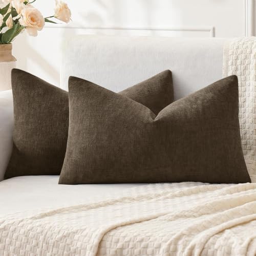 MIULEE Chocolate Brown Chenille Couch Lumbar Throw Pillow Covers by MIULEE