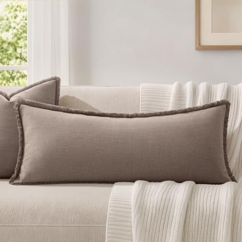 MIULEE 14x36 Long Linen Fringe Lumbar Pillow Covers Set of 1 Dune - Image 7