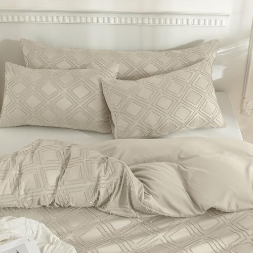 JELLYMONI Light Sand Grid Tufted Pillowcases King Size - Image 4