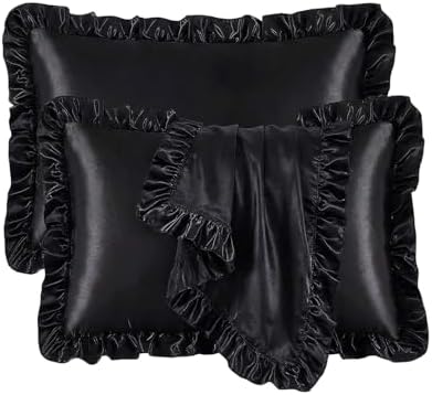 Set of 2 Ruffle Satin Queen Pillow Cases 20x30 inch Burgundy by QJFabricCO
