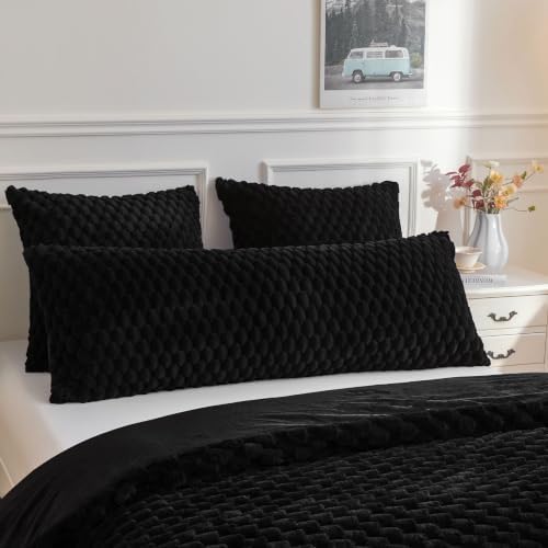 XeGe Bubble Fluffy Faux Rabbit Fur Decorative Body Pillow Cover 20x54 Black by XeGe
