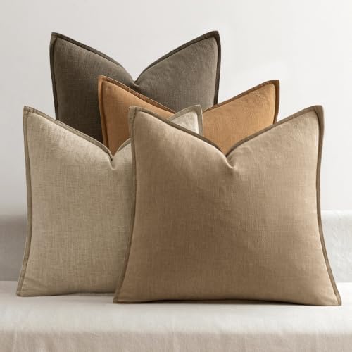 MIULEE Dark Brown Boho Linen Pillow Covers 18x18 Inch Pack of 4 by MIULEE