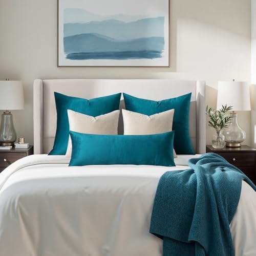MIULEE 14x36 Inch Lumbar Long Velvet Throw Pillow Cover Set of 1 Teal - Image 3