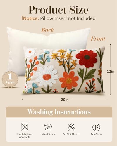 Embroidered Lumbar Pillow Cover 20x12 Inch, Flower Cluster - Image 4