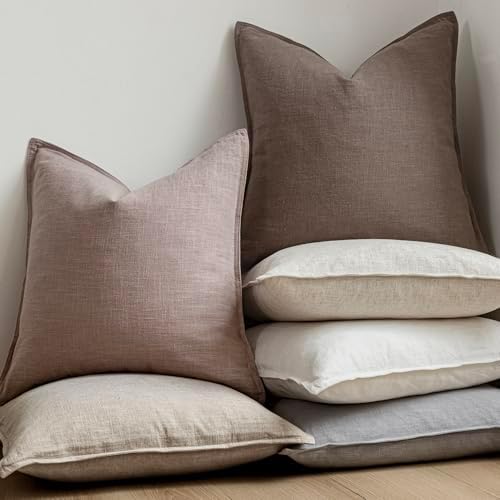 Foindtower Linen Solid Decorative Throw Pillow Covers 26x26 Inch Dusty Pink - Image 6