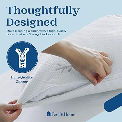 FeelAtHome Bamboo Cooling King Pillow Cover, Waterproof Zippered Case - Image 5