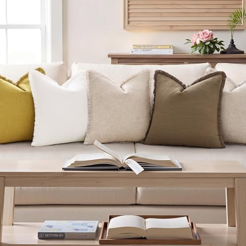 decorUhome Linen Fringe Light Grey Throw Pillow Covers 20x20 Set of 2 - Image 7