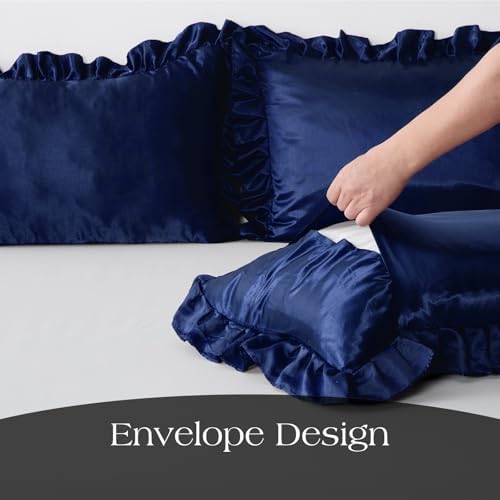 2 Pack Ruffle Satin Pillowcases Standard Size 20"x26" White - Image 6