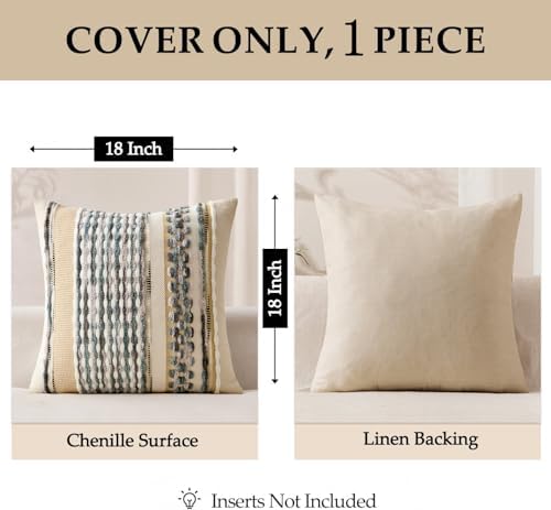 ANRODUO Boho Decorative Pillow Covers Gray Blue Stripe 18x18 Inch Pack of 1 - Image 5
