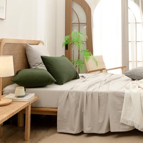 BESTOUCH Washed Cotton Pillowcases Linen Feel Olive Green 20 X 60 inch - Image 5