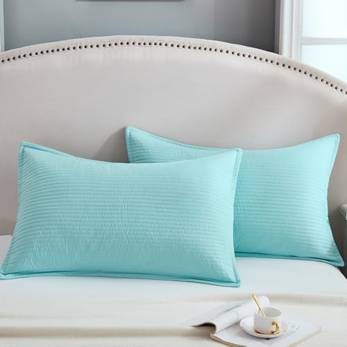 Stripe Quilted Pillowcases Set of 2, Standard Size Envelope Pillow Covers Soft by Uhamho