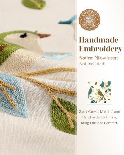 Animal Embroidered Lumbar Pillow Cover 20x12 Inch, Floral Birds - Image 2