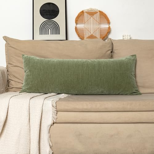 JoraLion Chenille Lumbar Pillow Covers 14X36 inch Olive Sage Green - Image 2