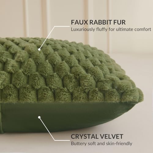 XeGe 3D Bubble Fluffy Faux Rabbit Fur Body Pillow Cover 20x54, Sage Green - Image 4