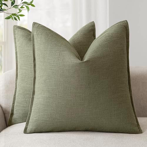 Foindtower Linen Decorative Throw Pillow Covers 20x20 Olive Branch Green by Foindtower