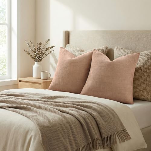 decorUhome Chenille Throw Pillow Covers 16x16 Set of 2, Dusty Pink - Image 6