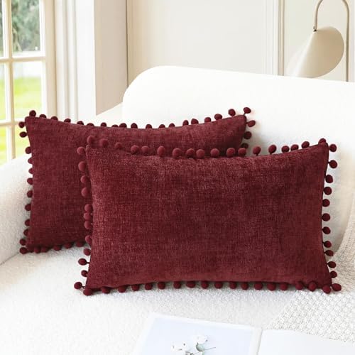 CaliTime Decorative Couch Throw Pillow Covers 20 X 12 Inches Burgundy by CaliTime