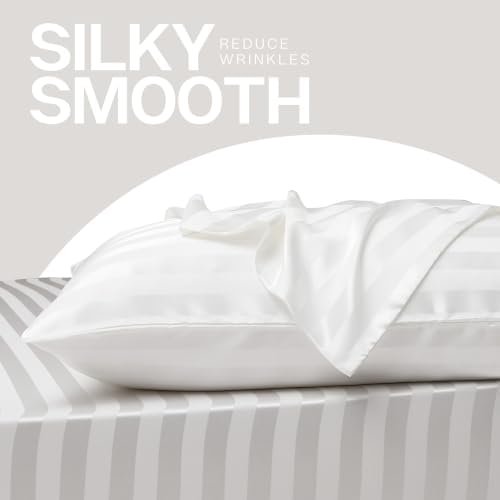 MR&HM Satin Pillowcase 2 Pack, King Size 20"x40", Ivory Striped - Image 5