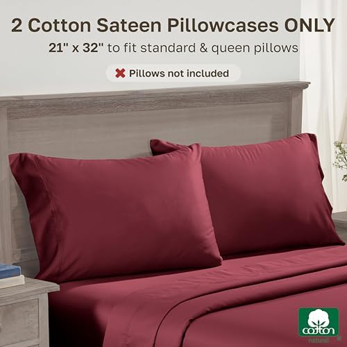 California Design Den 600 TC Set of 2 Queen Size Pillowcase, Brick Red - Image 3