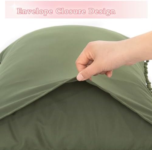 Pom Poms Pillow Shams Queen Size Set of 2, Olive Green Decorative Pillowcases - Image 4