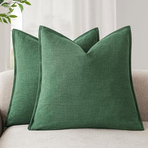 Foindtower Linen Solid Decorative Throw Pillow Covers 16x16 Inch Pine Green by Foindtower