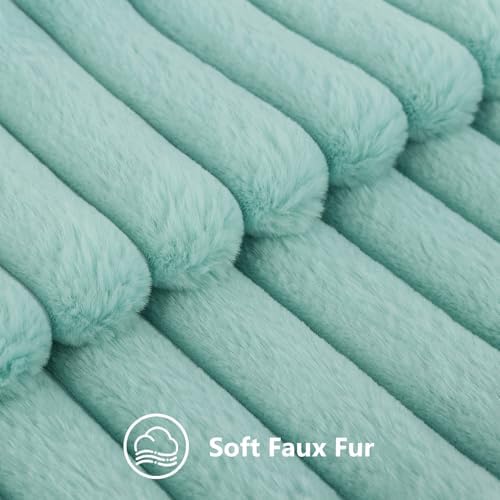decorUhome Fall Faux Fur Throw Pillow Covers 22x22 Set of 2 Aqua - Image 2