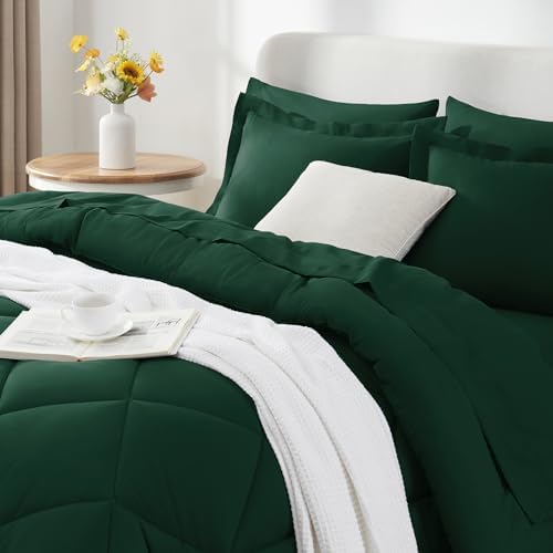 CozyLux California King Comforter Set 104"x96", 7 Piece, Emerald Green - Image 3