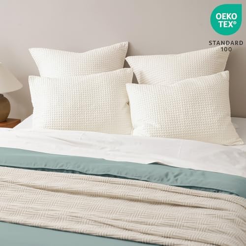 PHF Ultra Soft Waffle Pillow Shams Standard 20"x26", Cream White, No Insert - Image 2