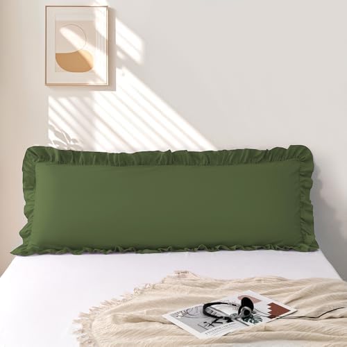 Ruffle Body Pillow Pillowcase, Dark Olive Green by Unknown