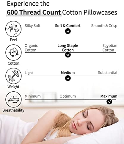 Warmstar Cotton Pillow Cases Queen Size Set of 2, 600 Thread Count Pillowcases - Image 4