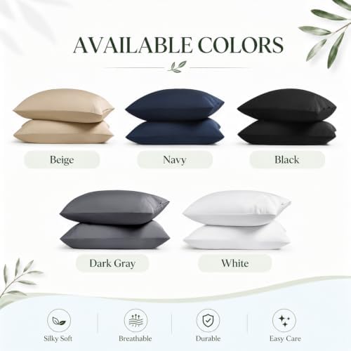 Pillow Cases Set, 100% Rayon from Bamboo, Queen 20"x30" Navy - Image 2