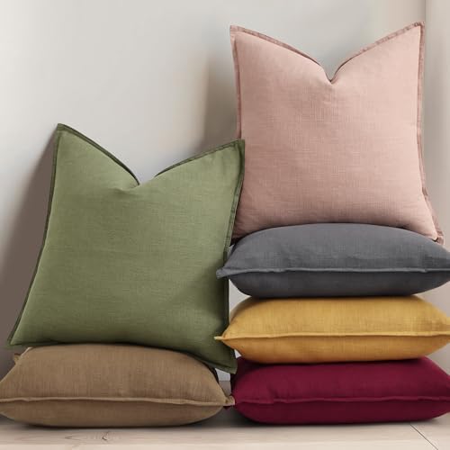 decorUhome Fall Pink Linen Throw Pillow Covers 24x24 Set of 2 - Image 5