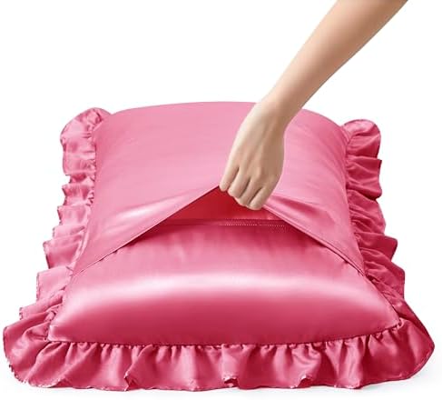 Peach RedSatin Ruffled Pillow Cases - Image 4