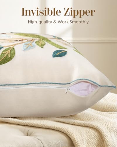 Animal Embroidered Throw Pillow Cover 20x20 Inch, Floral Birds - Image 3