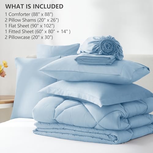 CozyLux Queen Comforter Set 88"x88" Baby Blue - Image 6